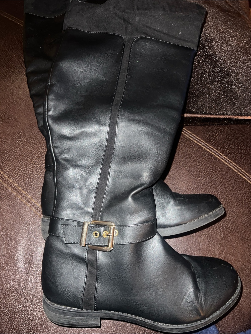 Black Women's Leather Buckle Riding Boots